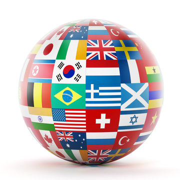 International country flags on the globe