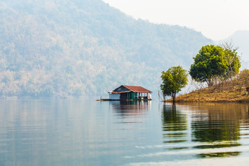 Fototapeta premium Floating house on river.