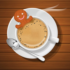 ginger bread in cup of hot coffee