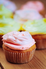 Dessert Sweet Gourmet Cupcakes With Multi-colored Frosting