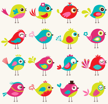 seamless cute cartoon birds pattern
