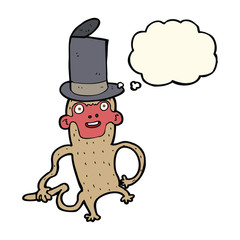 cartoon monkey wearing top hat with thought bubble