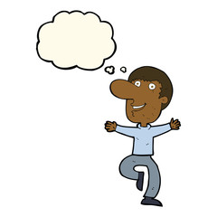 cartoon happy man with thought bubble