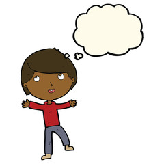 cartoon happy boy with thought bubble