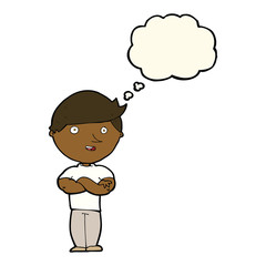 cartoon happy man with thought bubble