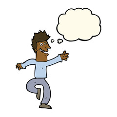 cartoon happy man with thought bubble