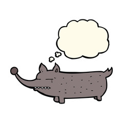 cartoon funny little dog with thought bubble