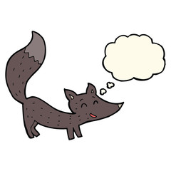 cartoon little wolf cub with thought bubble