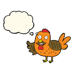 cartoon old rooster with thought bubble