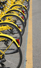 ecological Yellow bike wheels urban transport without polluting