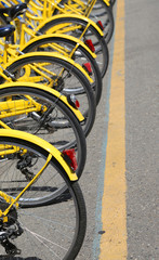 Obraz premium ecological Yellow bike wheels urban transport without polluting
