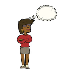 cartoon annoyed woman with thought bubble
