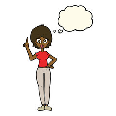 cartoon woman explaining her point with thought bubble