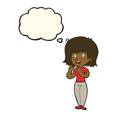 cartoon shocked woman with thought bubble