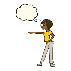 cartoon woman pointing with thought bubble