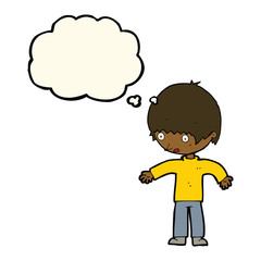 cartoon confused boy with thought bubble