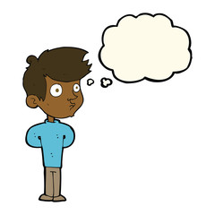 cartoon boy staring with thought bubble