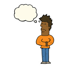 cartoon nervous man with thought bubble