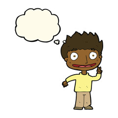 cartoon happy boy with thought bubble