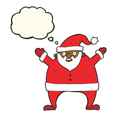 cartoon santa claus with thought bubble