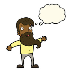 cartoon man with beard waving with thought bubble