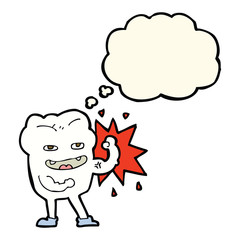 cartoon strong healthy tooth with thought bubble