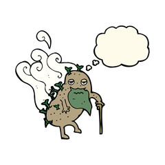 cartoon old potato with thought bubble