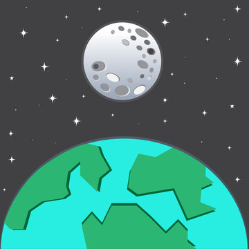 Earth And Moon in space with stars