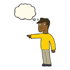 cartoon man pointing with thought bubble