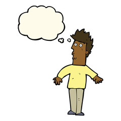 cartoon surprised man with thought bubble