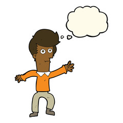 cartoon man waving with thought bubble