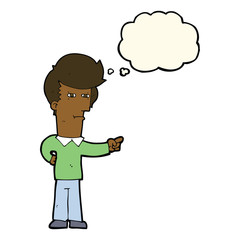 cartoon man pointing with thought bubble