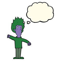 cartoon vampire man with thought bubble