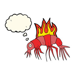cartoon hot shrimp with thought bubble