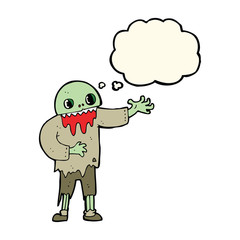 cartoon spooky zombie with thought bubble