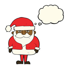 cartoon santa claus with thought bubble