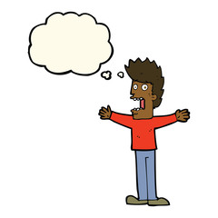 cartoon terrified man with thought bubble