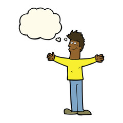 cartoon happy man with thought bubble