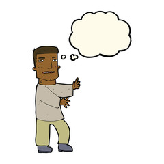 cartoon man gesturing with thought bubble