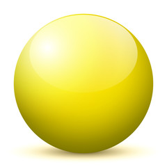 Beautiful Yellow Unlabeled 3D Vector Sphere with Smooth Shadow on the Ground and White Background - Marble, Glossy, Glass, Ball, Pearl, Globe - With Bright Reflection - Kugel, Glaskugel, Murmel, Gelb 