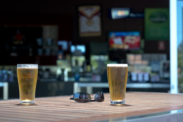 Beer Glasses on Table