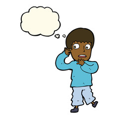 cartoon frightened boy with thought bubble
