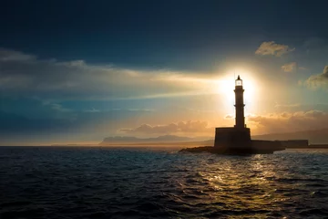 Wandcirkels aluminium Lighthouse on sunset. © proslgn