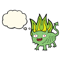 cartoon little demon with thought bubble