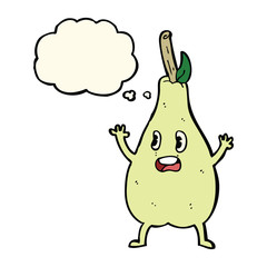 cartoon frightened pear with thought bubble