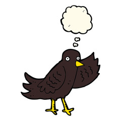 cartoon waving bird with thought bubble