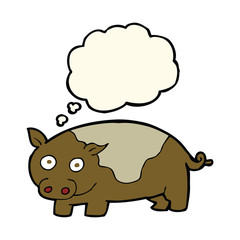 cartoon pig with thought bubble