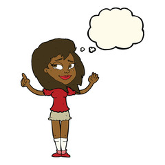 cartoon woman with idea with thought bubble