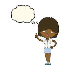 cartoon woman with idea with thought bubble
