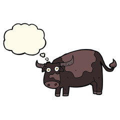 cartoon cow with thought bubble